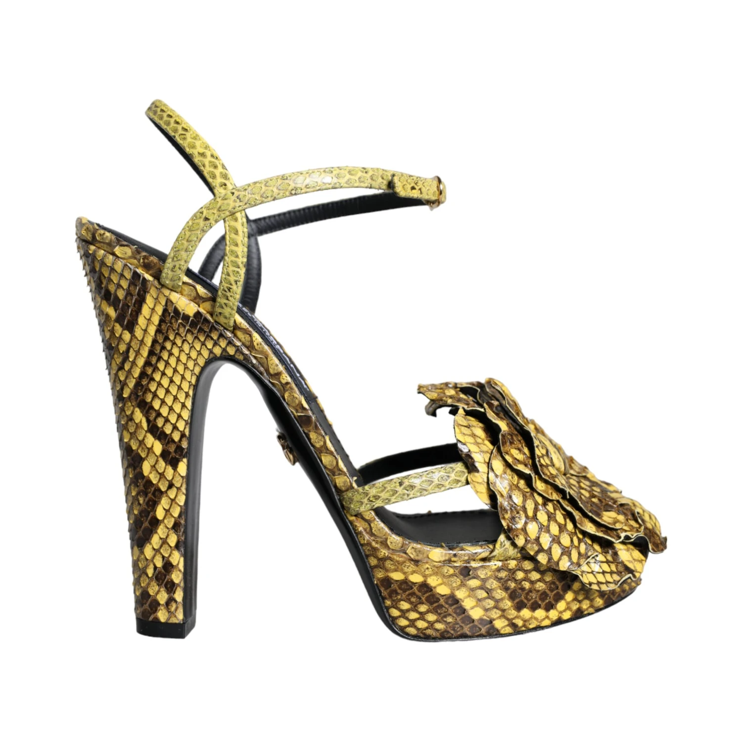 Yellow Exotic Leather Ankle Strap Heels Sandals Shoes