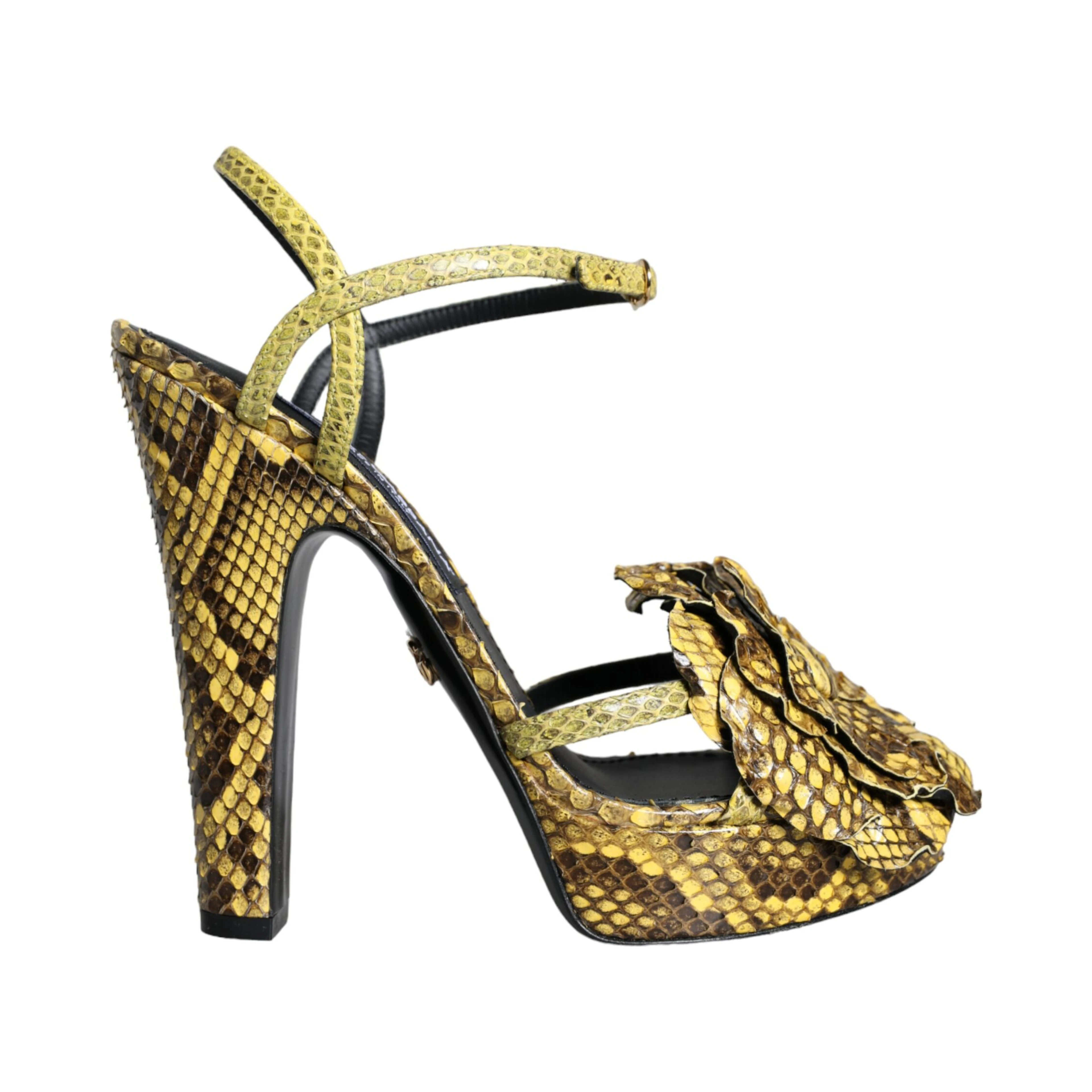 Yellow Exotic Leather Ankle Strap Heels Sandals Shoes