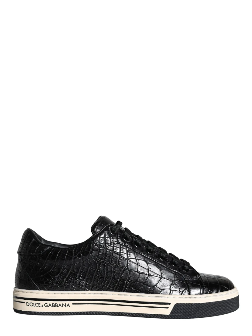 Black Leather Men Low Top Sneakers Shoes