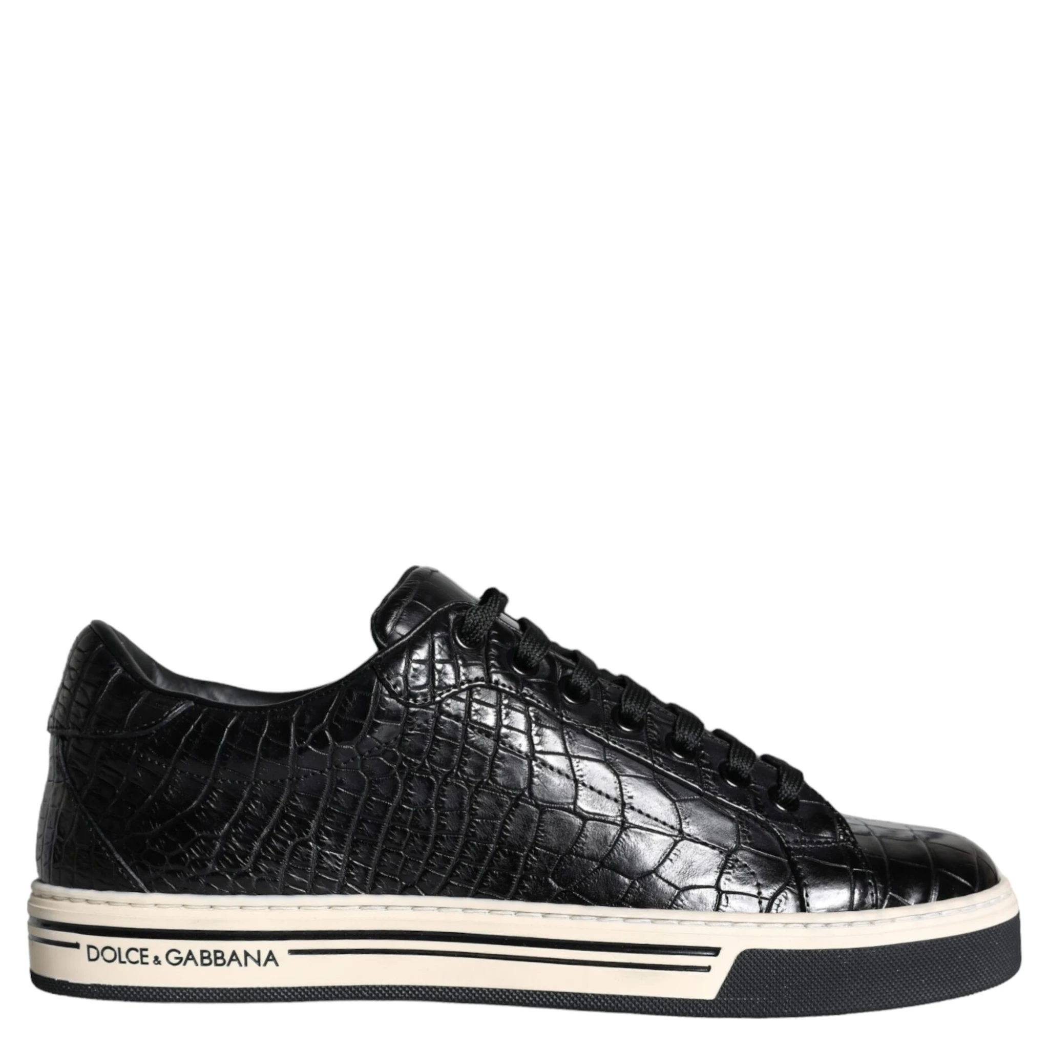 Black Leather Men Low Top Sneakers Shoes