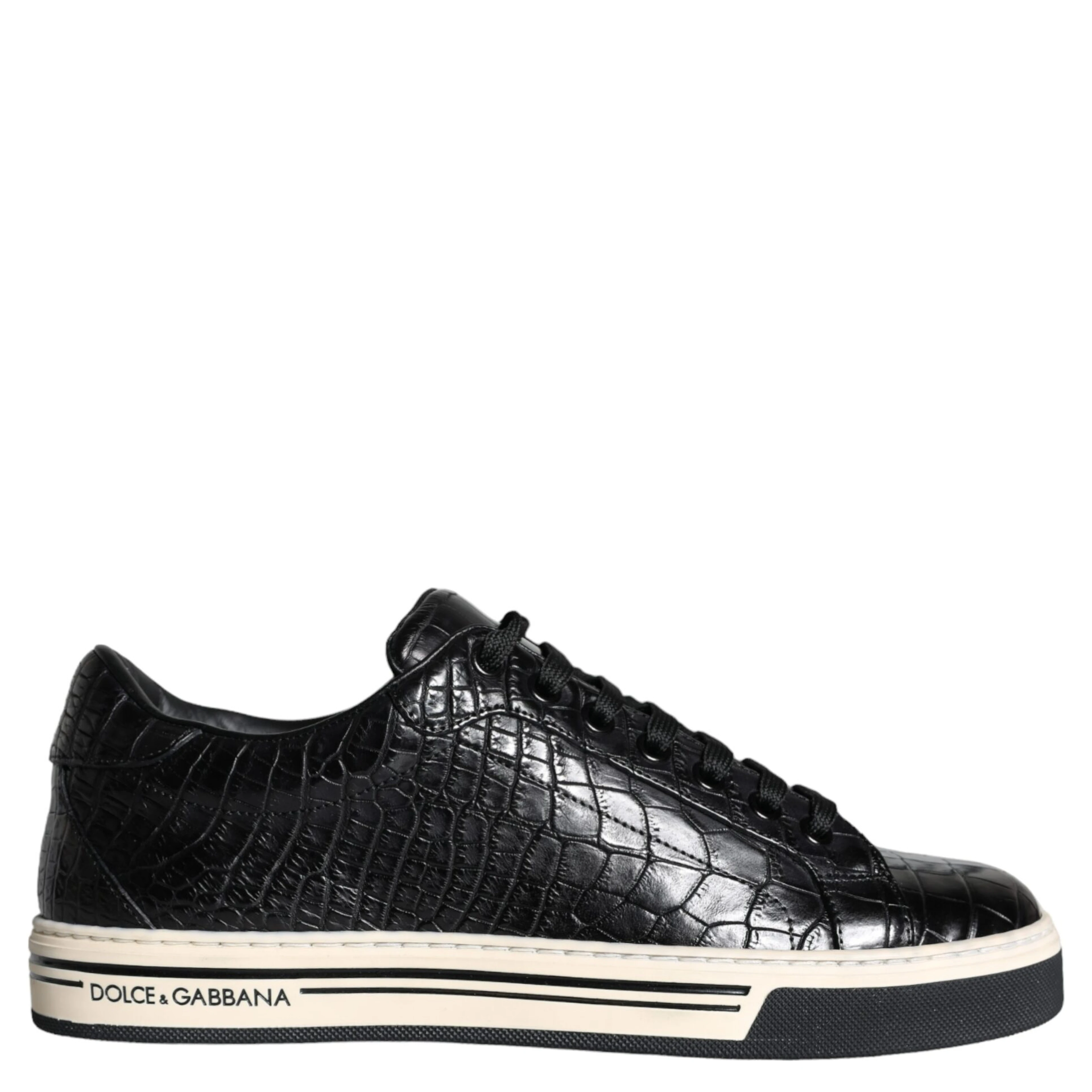 Black Leather Men Low Top Sneakers Shoes