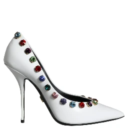White Crystal Leather High Heels Pumps Shoes
