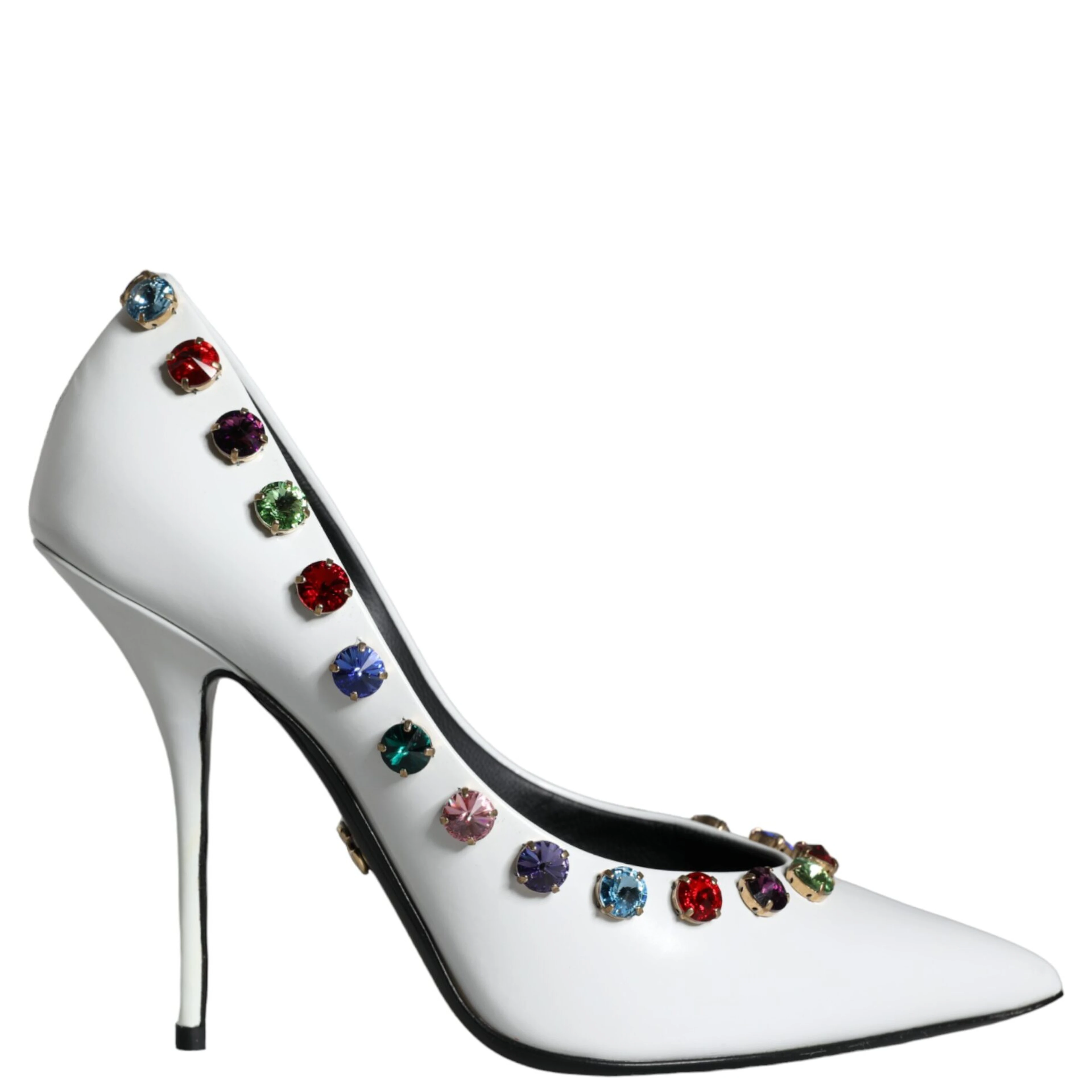 White Crystal Leather High Heels Pumps Shoes