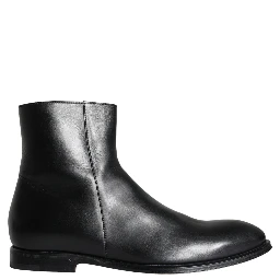 Black Calf Leather Men Ankle Boots Men Shoes