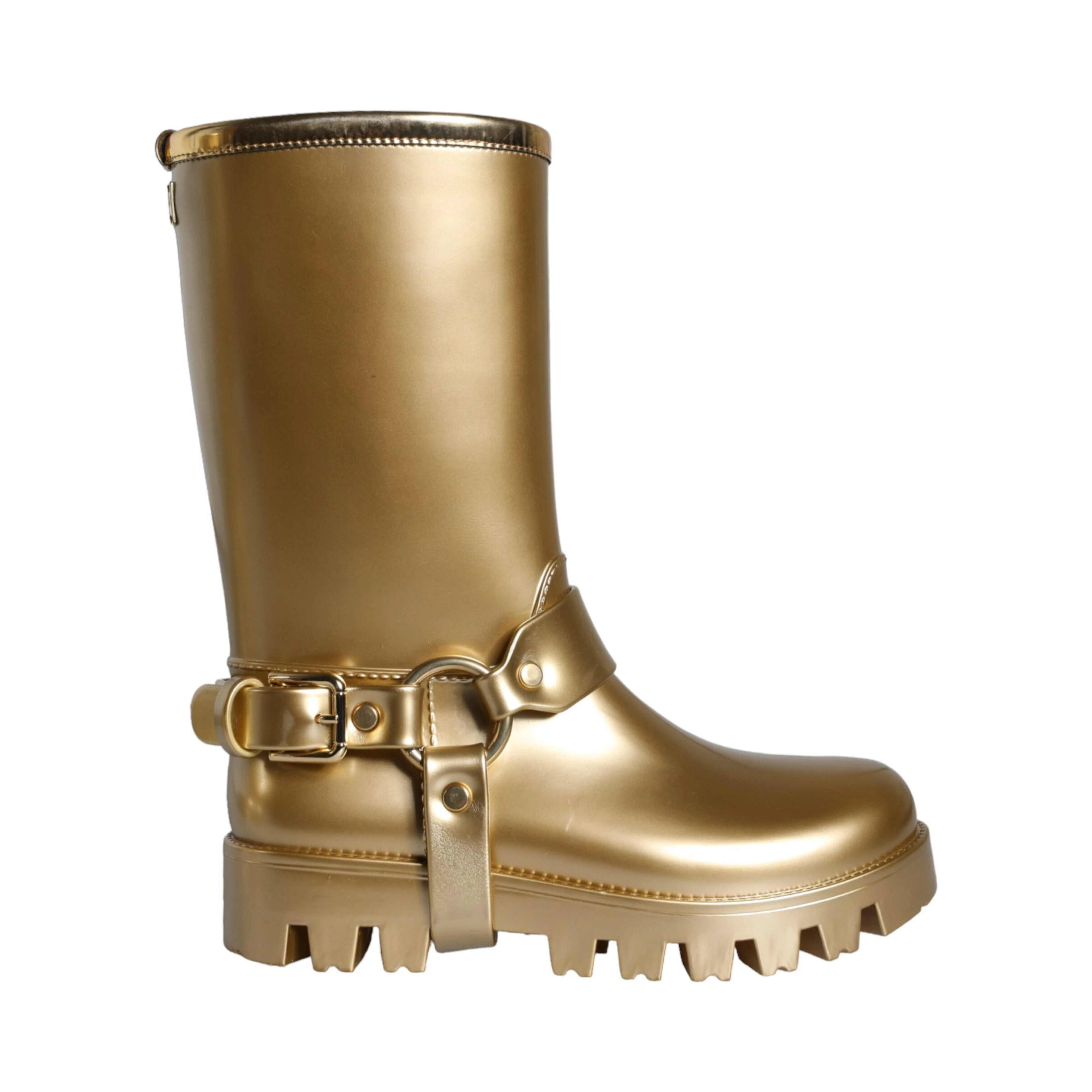 Metallic Gold Rubber PVC Rain Boots Shoes