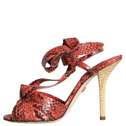 Coral Exotic Leather Heels Sandals Shoes