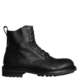 Black Lace Up Mid Calf Boots Men Shoes