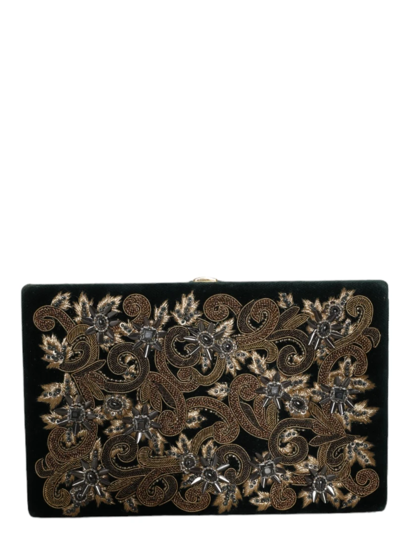 Black Velvet Gold Frame Clutch Evening Party Purse Bag