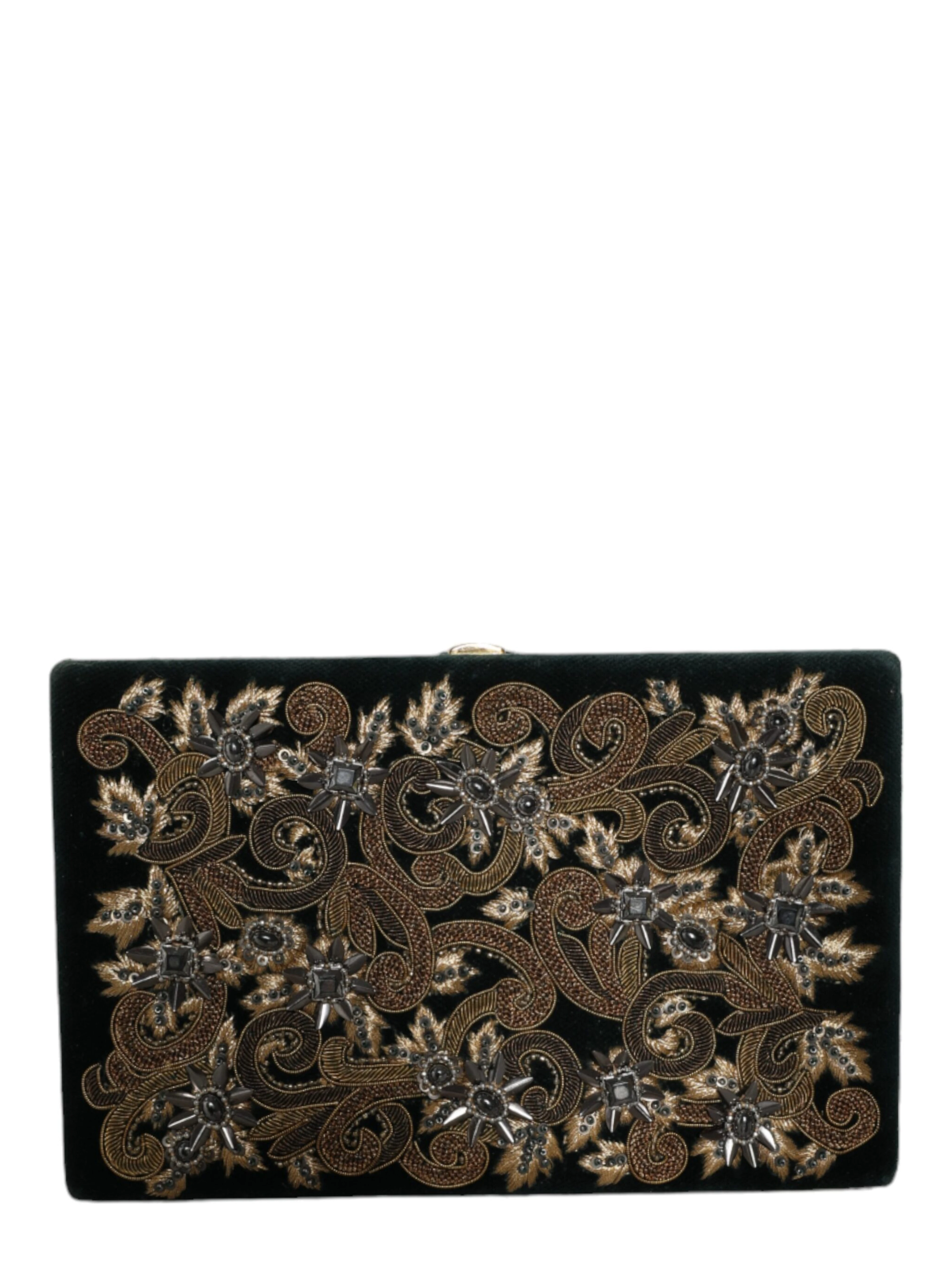 Black Velvet Gold Frame Clutch Evening Party Purse Bag