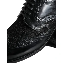 Black Leather Floral Lace Dress Formal Shoes