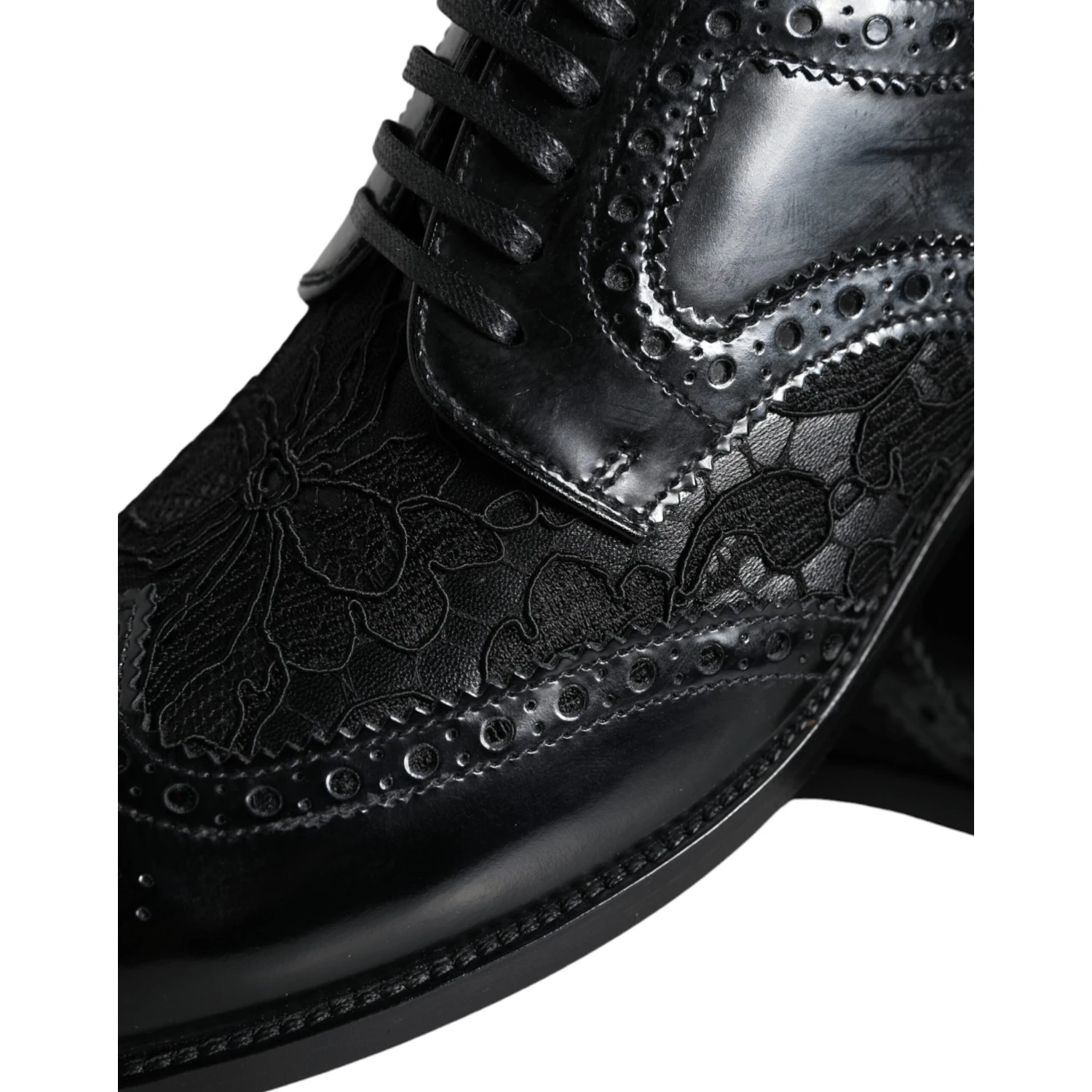Black Leather Floral Lace Dress Formal Shoes