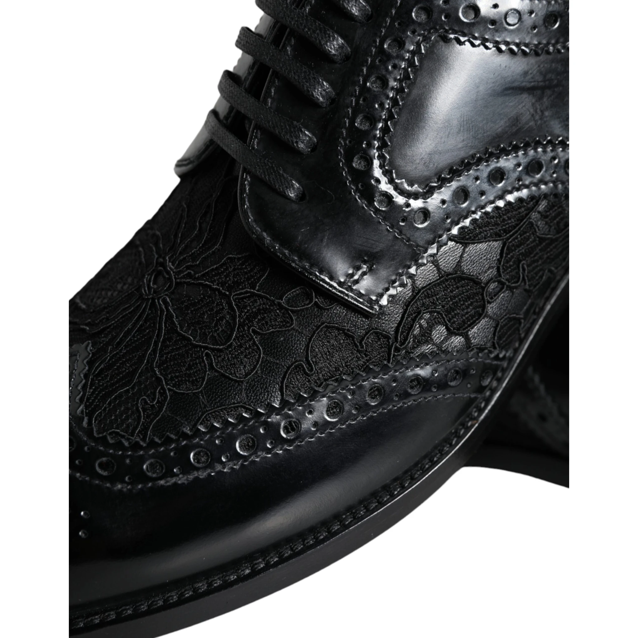 Black Leather Floral Lace Dress Formal Shoes