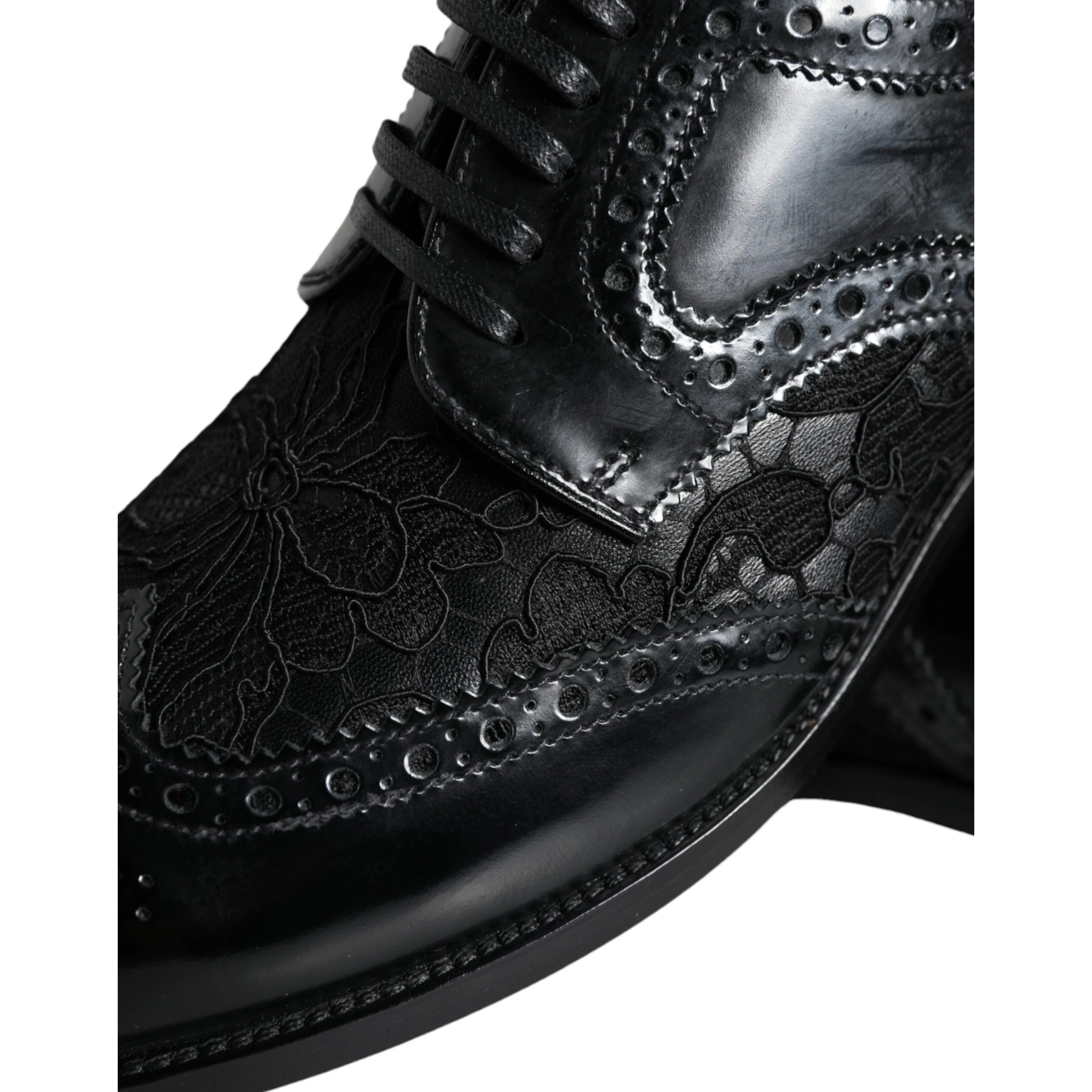 Black Leather Floral Lace Dress Formal Shoes