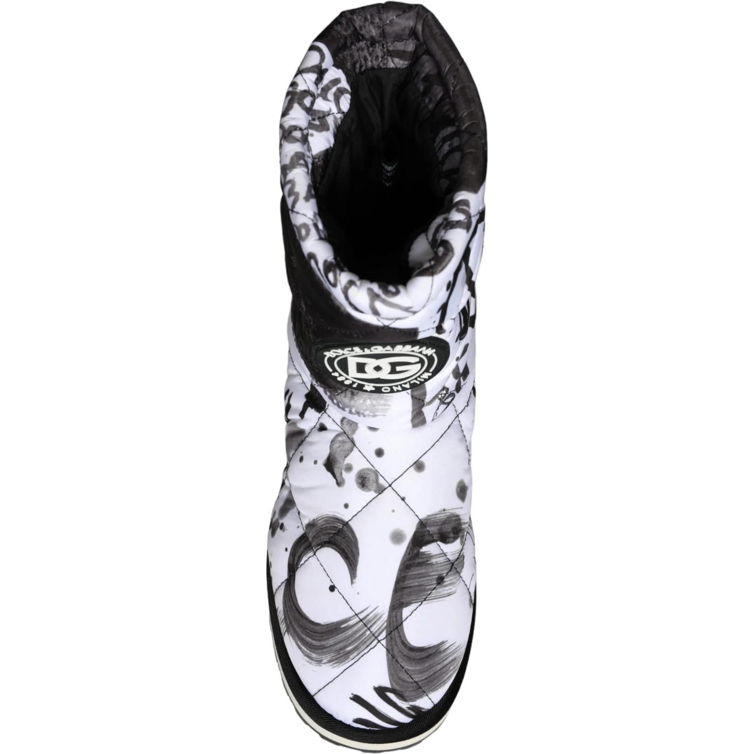 White Padded Logo Print Mid Calf Boots Shoes