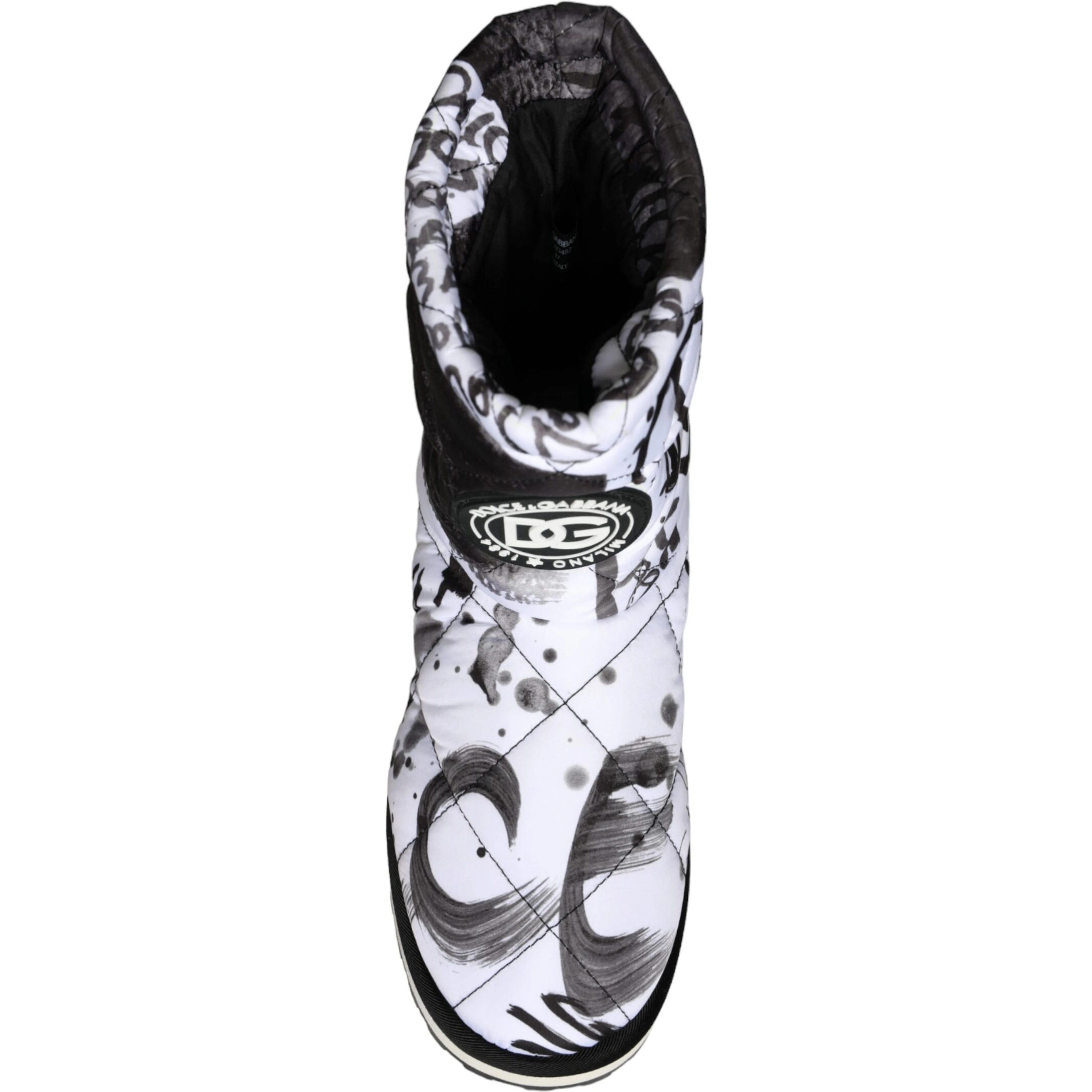 White Padded Logo Print Mid Calf Boots Shoes