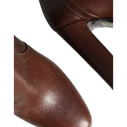 Brown Leather Heels Mid Calf Boots Shoes