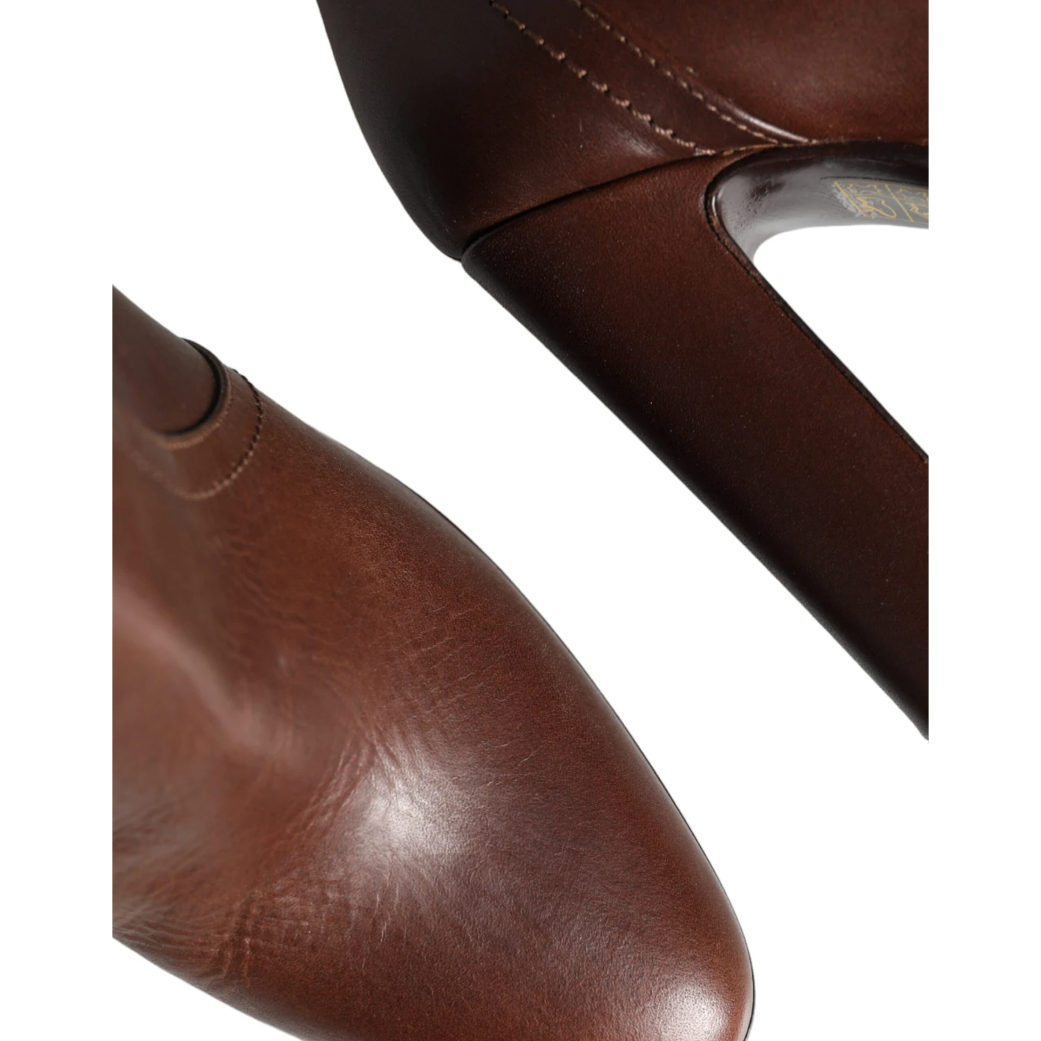 Brown Leather Heels Mid Calf Boots Shoes