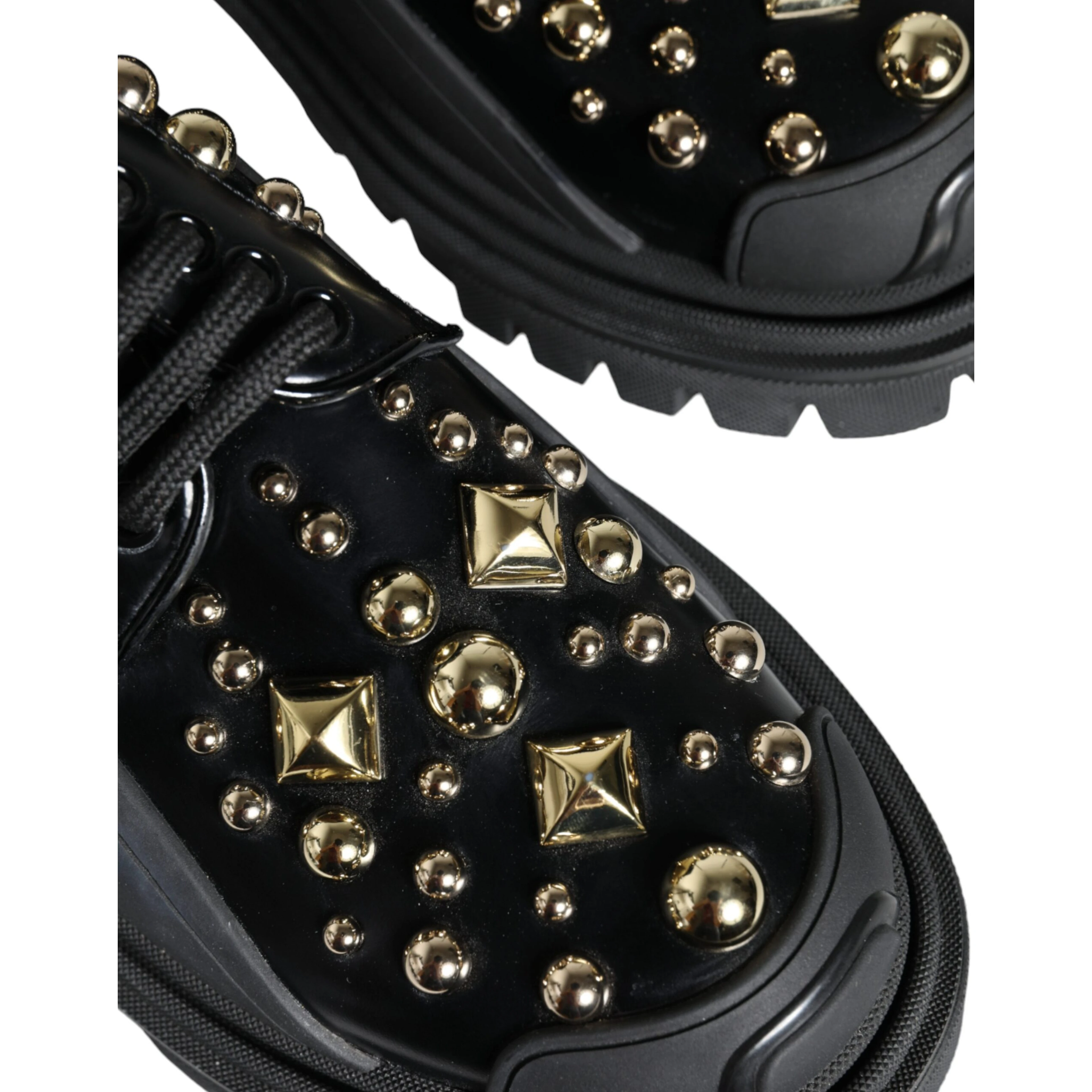 Black Leather Trekking Derby Embellished Shoes