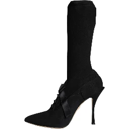 Black Stiletto Heels Mid Calf Boots Shoes