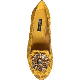 Mustard Lace Crystal Ballet Flats Loafer Shoes