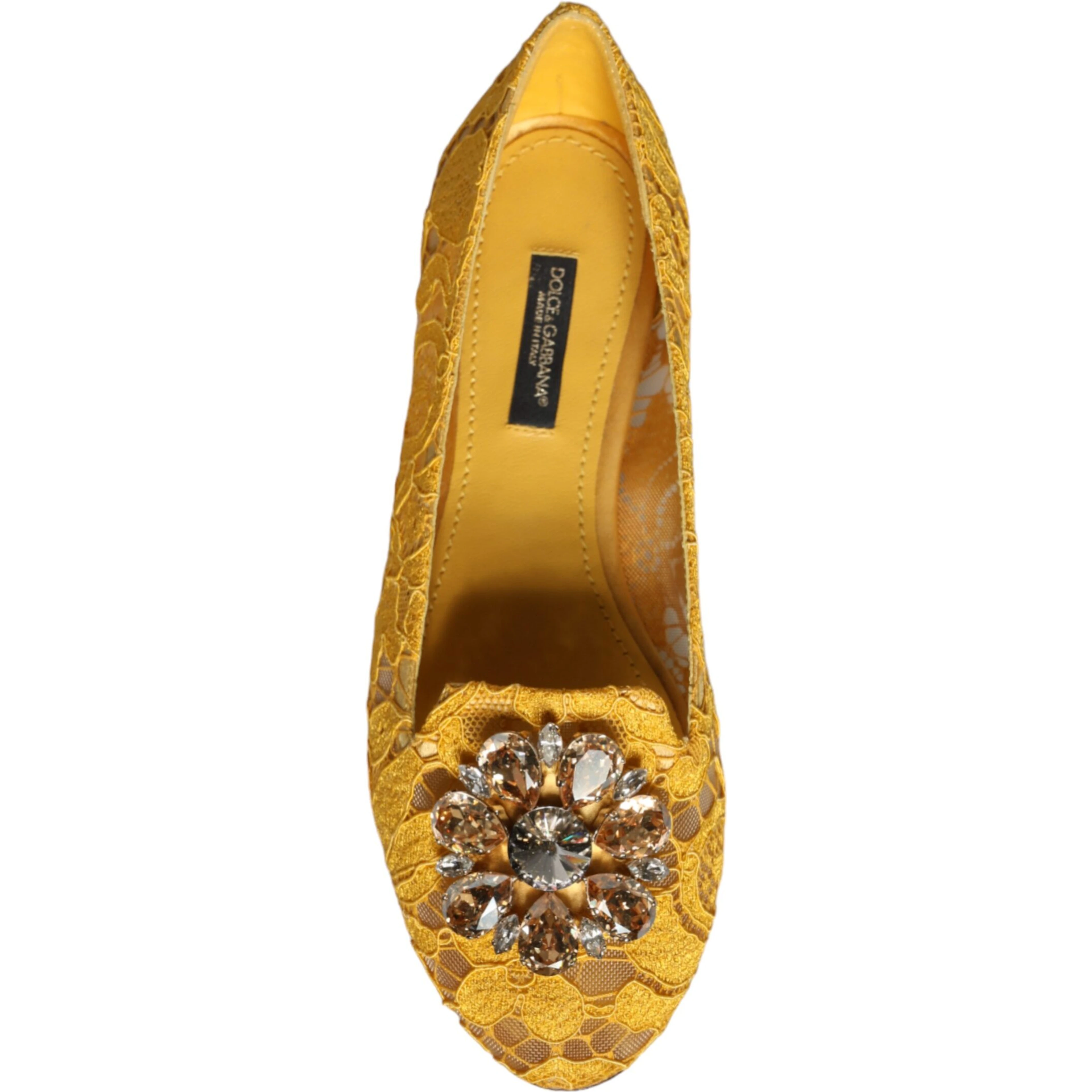 Mustard Lace Crystal Ballet Flats Loafer Shoes