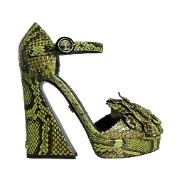 Green Exotic Leather Ankle Strap Heels Sandals Shoes