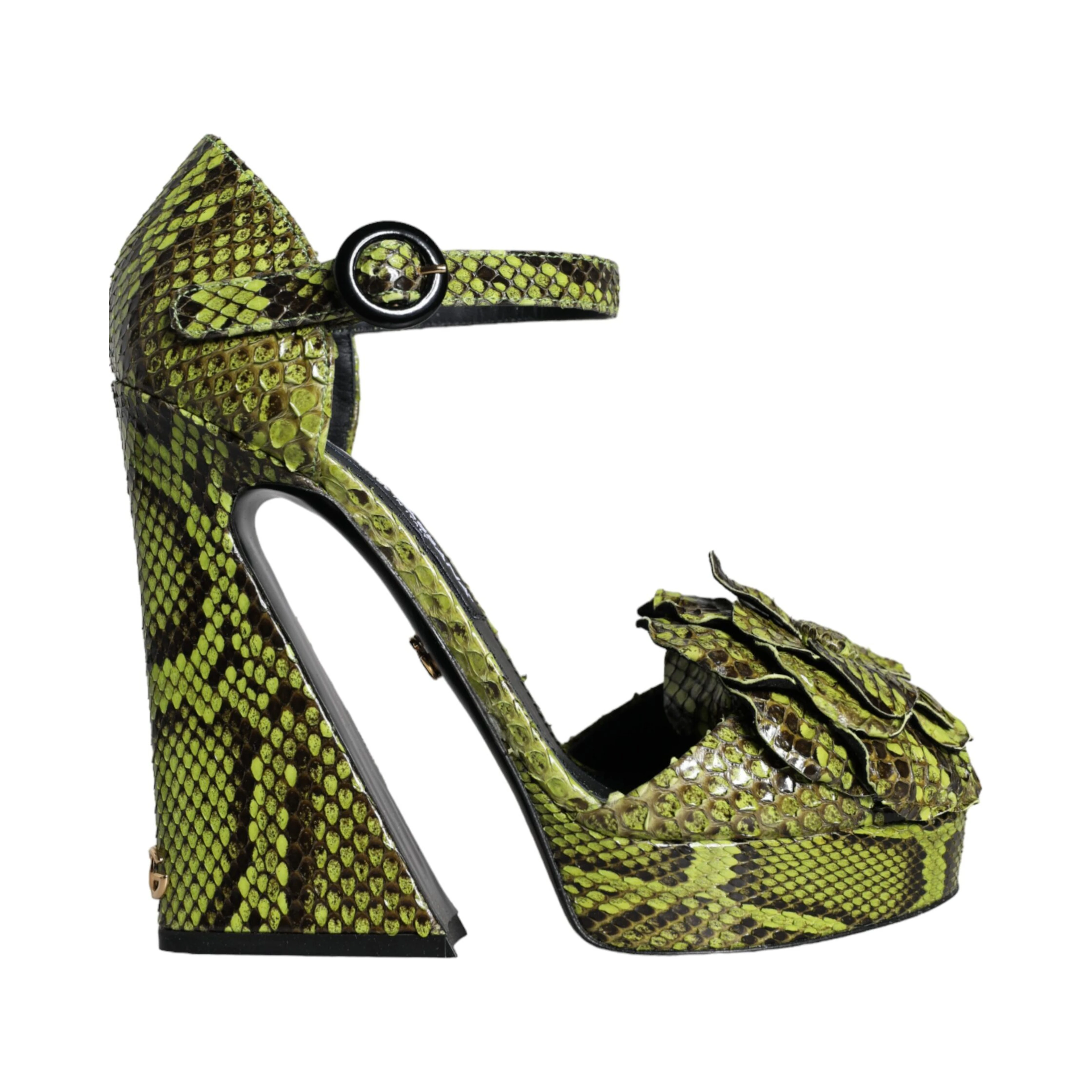Green Exotic Leather Ankle Strap Heels Sandals Shoes