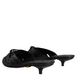 Black Leather Heels Slides Sandals Shoes