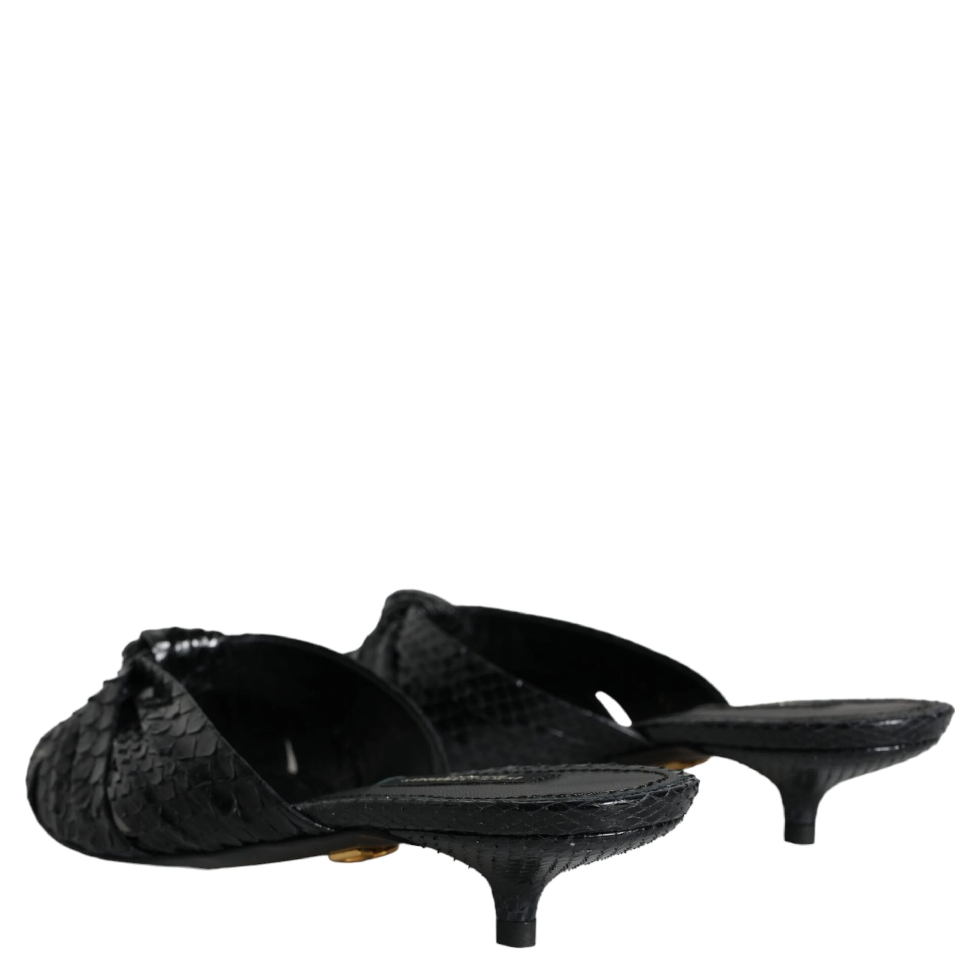Black Leather Heels Slides Sandals Shoes