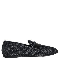Black Woven Raffia Slip On Loafers Men Shoes