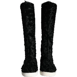 Black Xiangao Lamb Fur Leather Boots Shoes