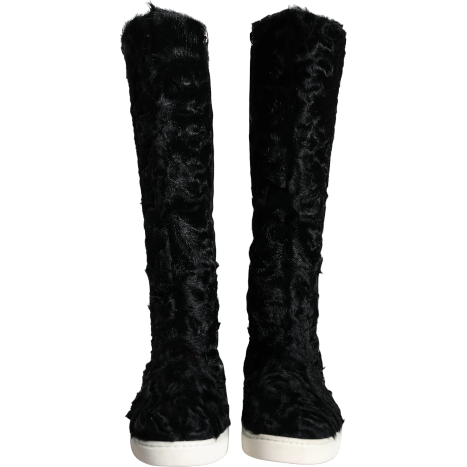 Black Xiangao Lamb Fur Leather Boots Shoes