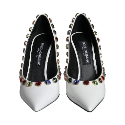 White Crystal Leather High Heels Pumps Shoes