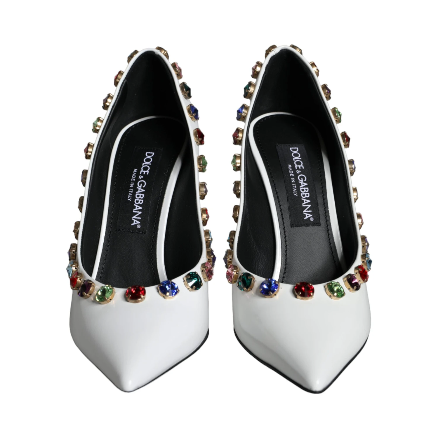 White Crystal Leather High Heels Pumps Shoes