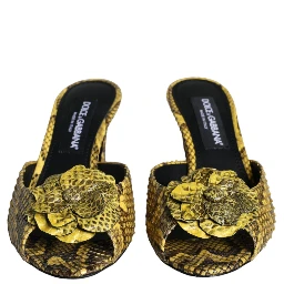 Yellow Leather Block Heels Slides Shoes