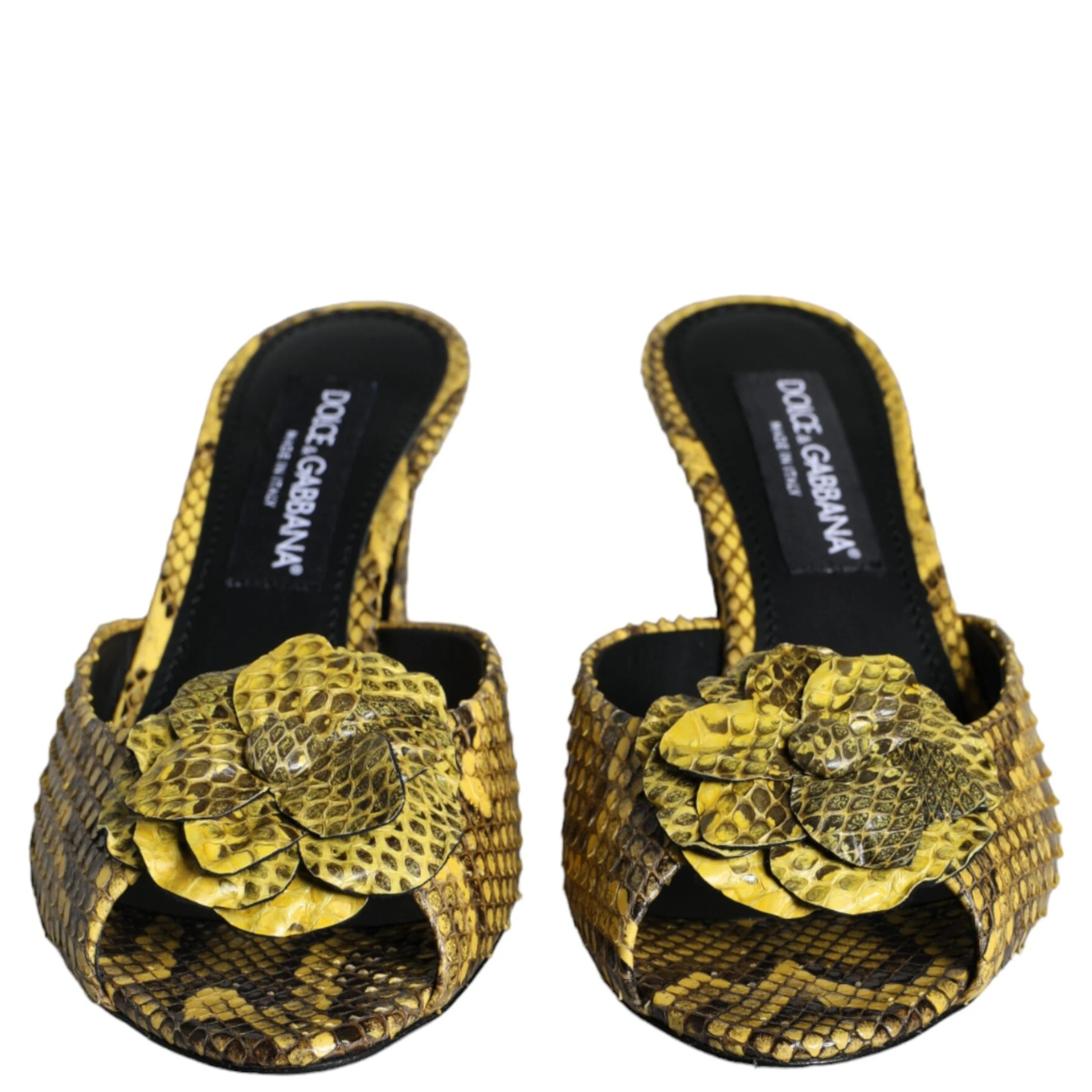 Yellow Leather Block Heels Slides Shoes