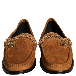 Brown Velvet Leather Logo Mocassin Slip On Shoes