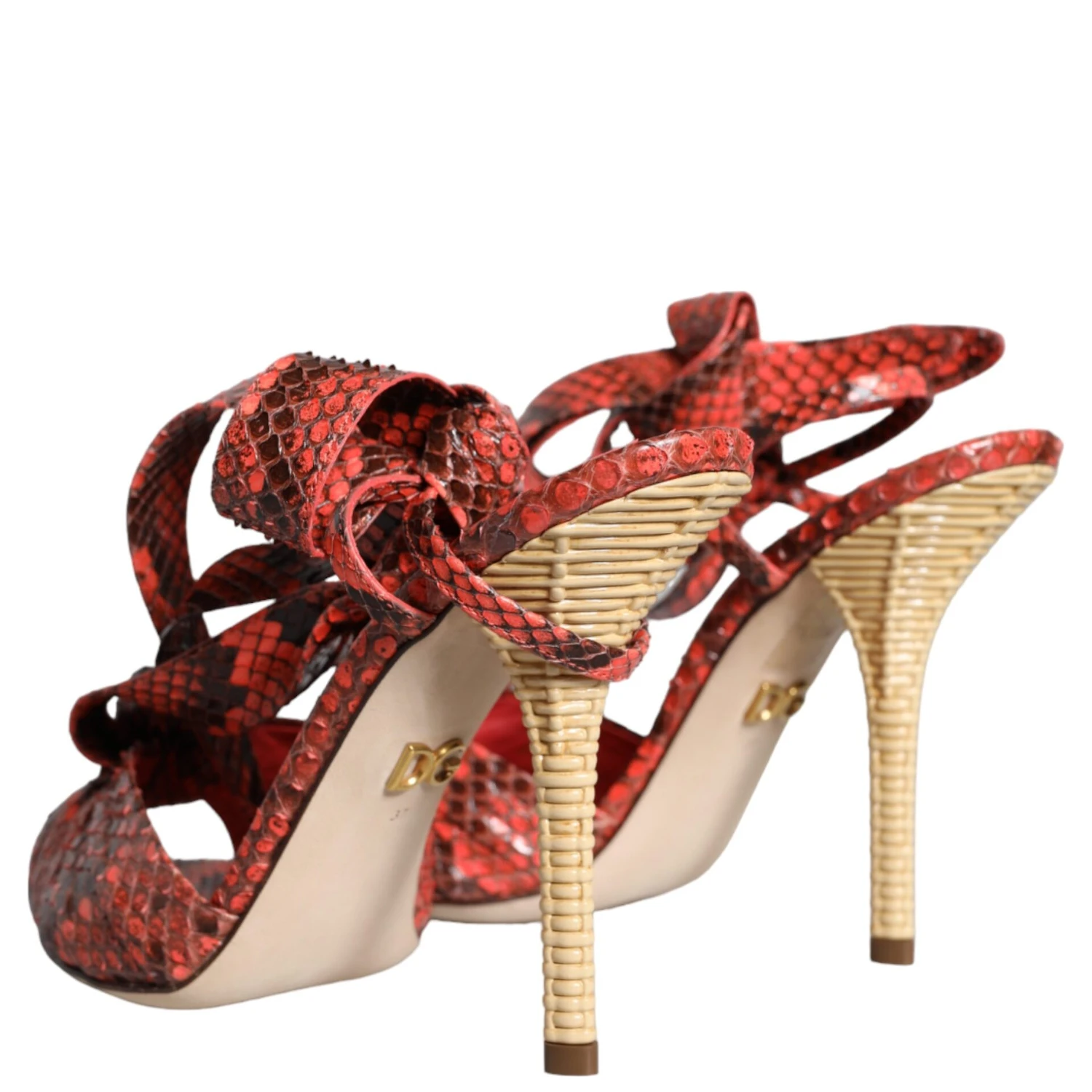 Coral Exotic Leather Heels Sandals Shoes