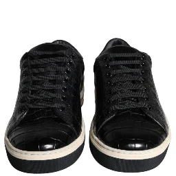 Black Leather Men Low Top Sneakers Shoes
