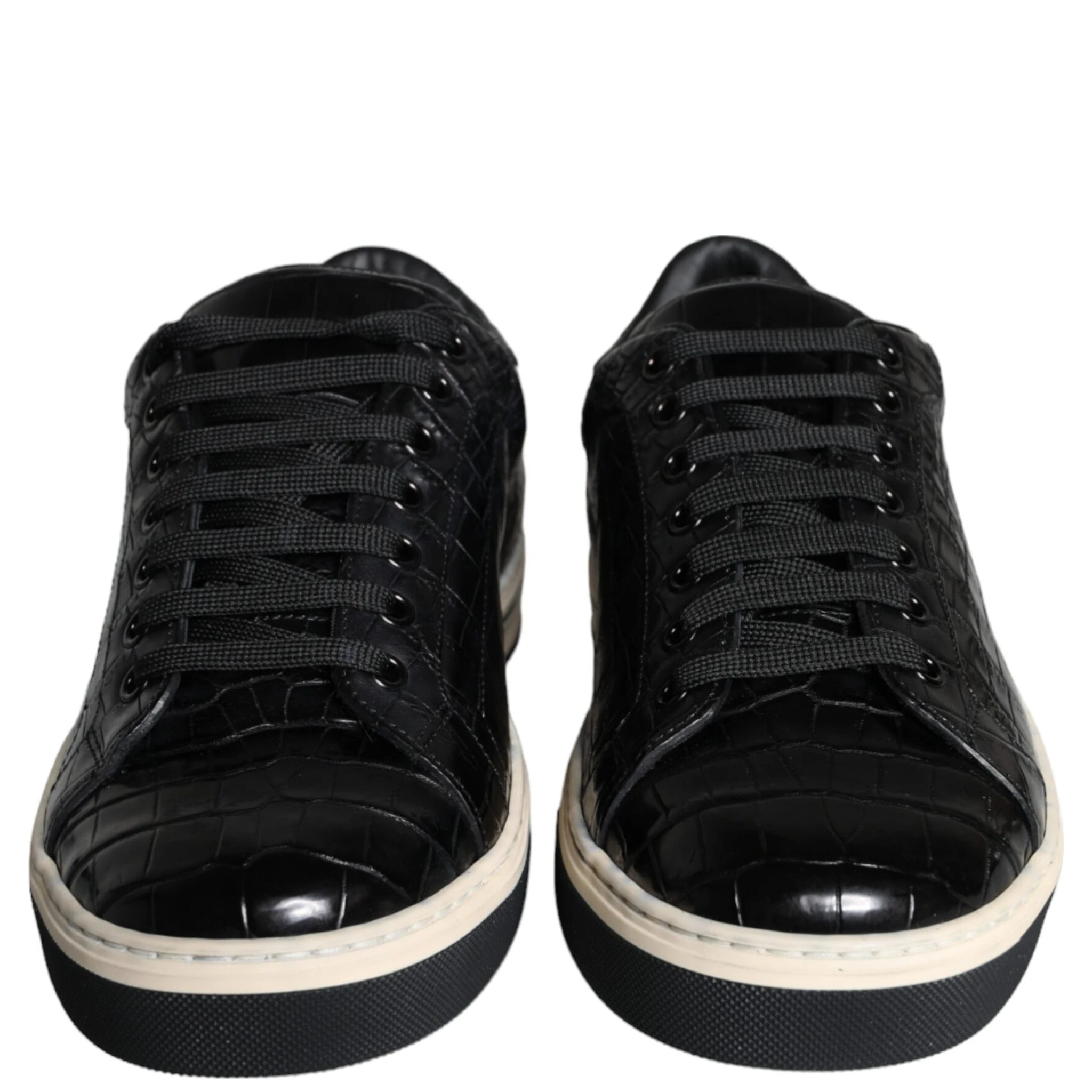 Black Leather Men Low Top Sneakers Shoes