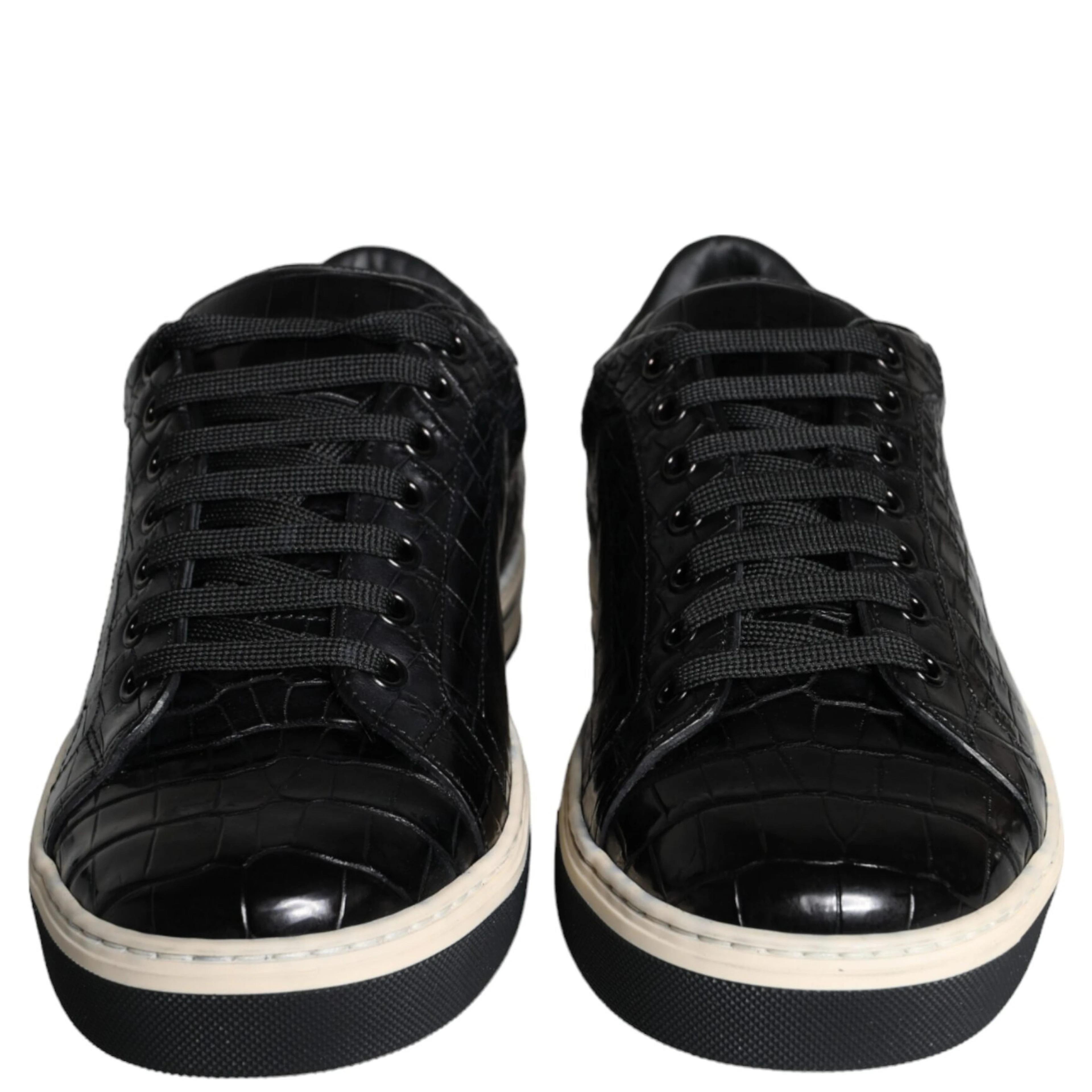 Black Leather Men Low Top Sneakers Shoes