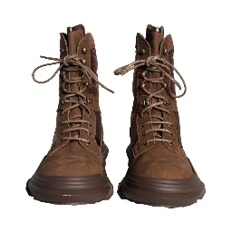 Brown Suede Leather Military Combat Men Boots Shoes