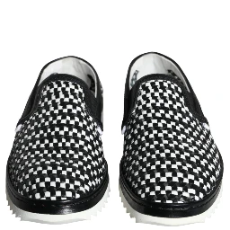 Black White Weaved Slip On Men Loafers Shoes