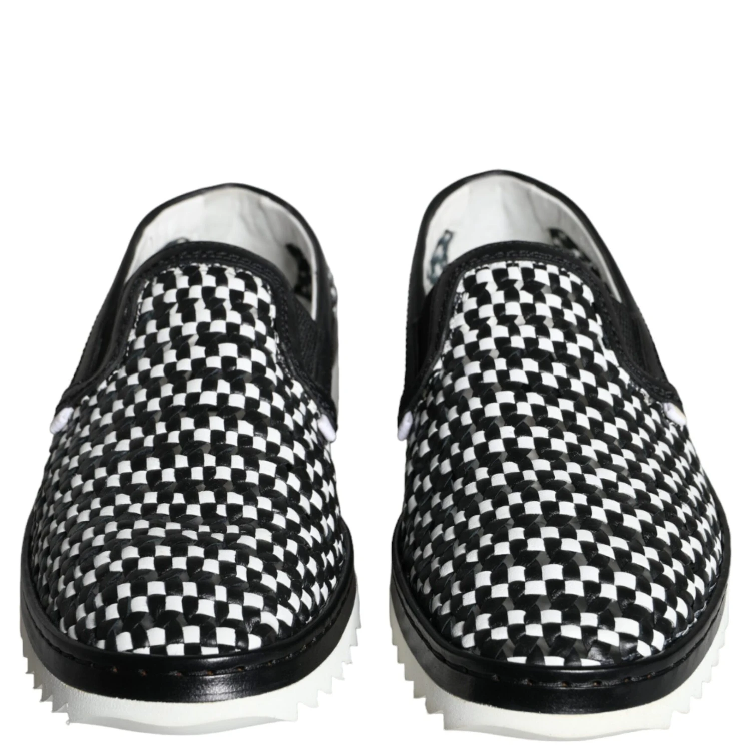 Black White Weaved Slip On Men Loafers Shoes