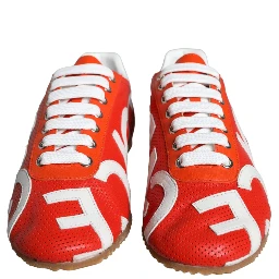 Red White Leather Logo Casual Sneakers Shoes