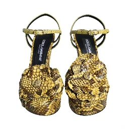 Yellow Exotic Leather Ankle Strap Heels Sandals Shoes