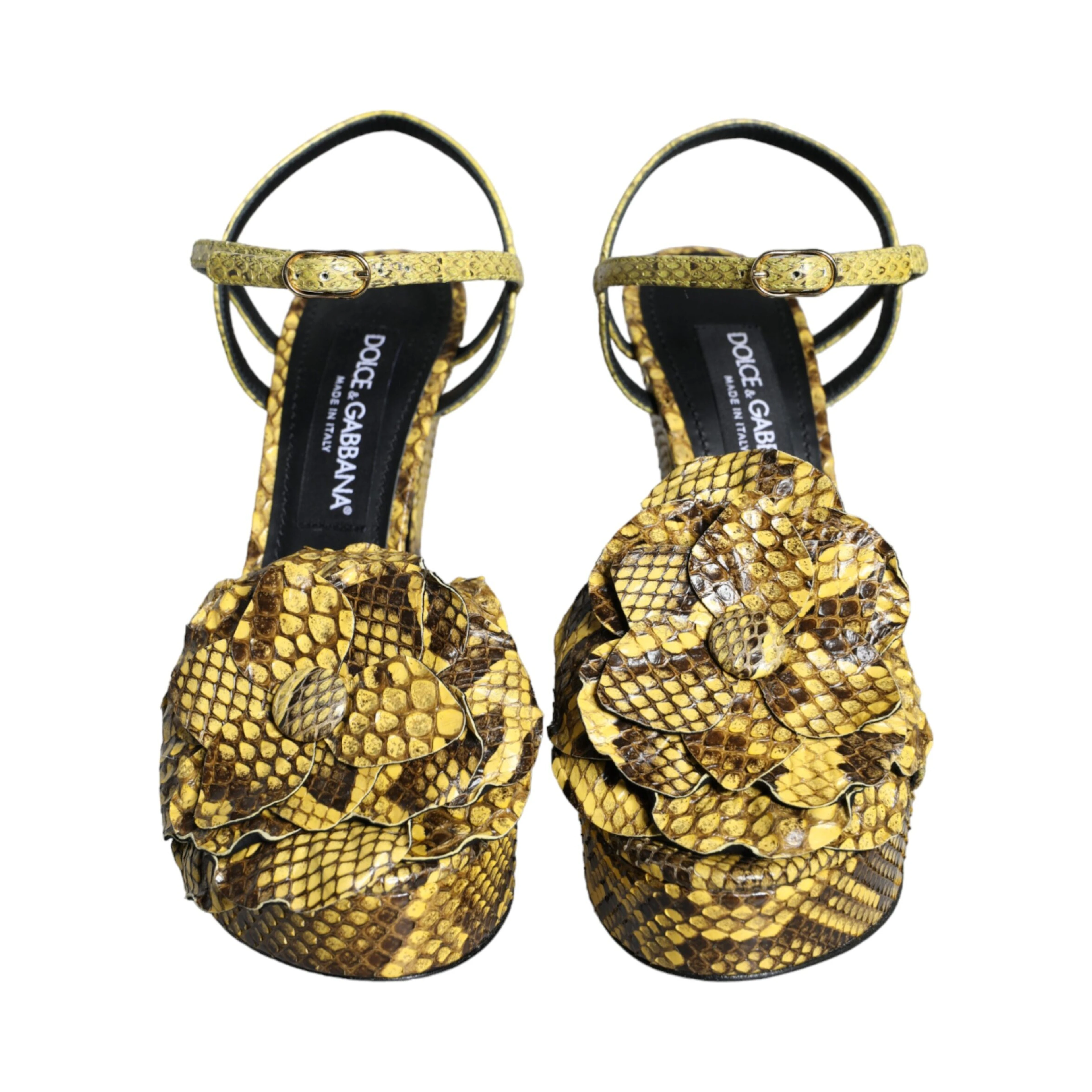Yellow Exotic Leather Ankle Strap Heels Sandals Shoes