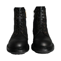 Black Lace Up Mid Calf Boots Men Shoes