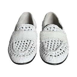 White Woven Leather Slip On Loafers Men Shoes