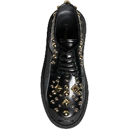 Black Leather Trekking Derby Embellished Shoes